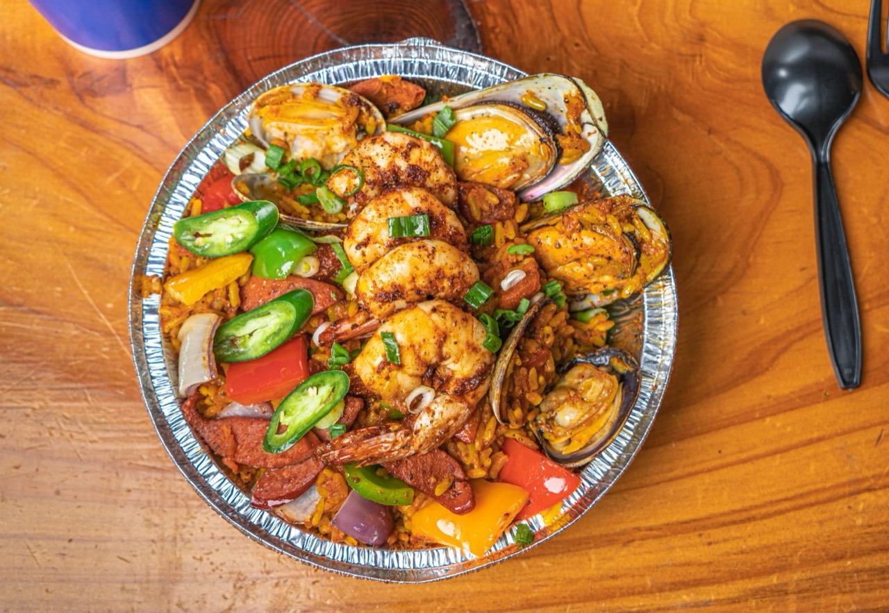 A bowl of Cajun gumbo with rice