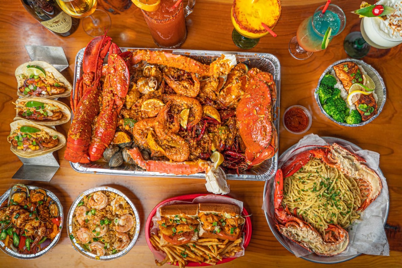 Cajun seafood combo close-up
